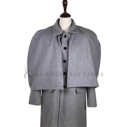 Men’s Grey Wool Inverness Cape Greatcoat | Victorian Sherlock Style Long Wool Coat