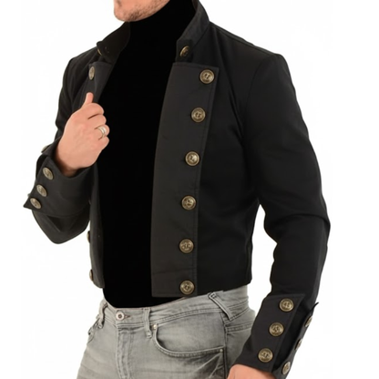 Men's Handmade Steampunk Jacket - Cropped Cotton Military Officer Top