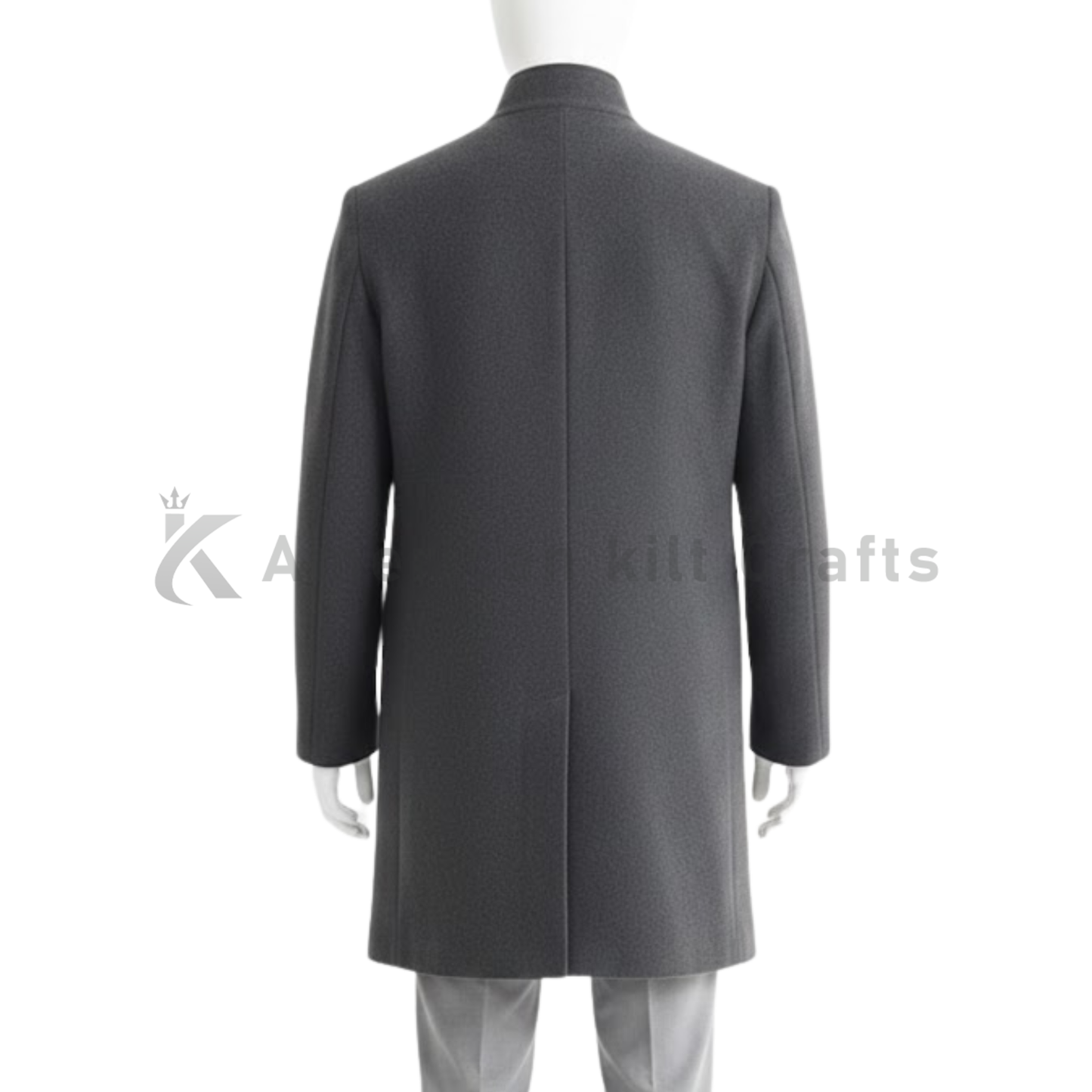 Men's High Collar Grey Wool Overcoat - Winter Wear Dark Academia Long Jacket