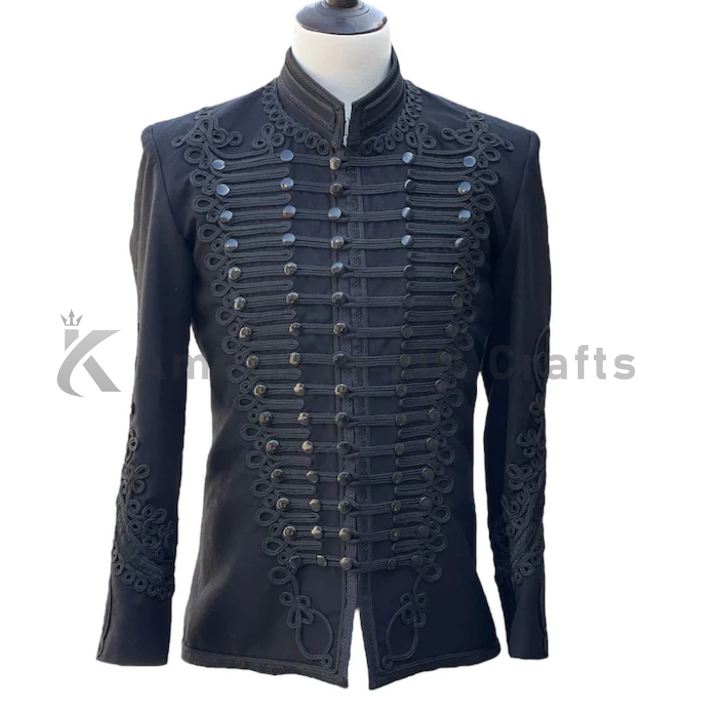 Men's Black Wool Napoleonic Military Jacket Vintage Steampunk Jacket-Uniform Handmade Tunic Pelisse jacket