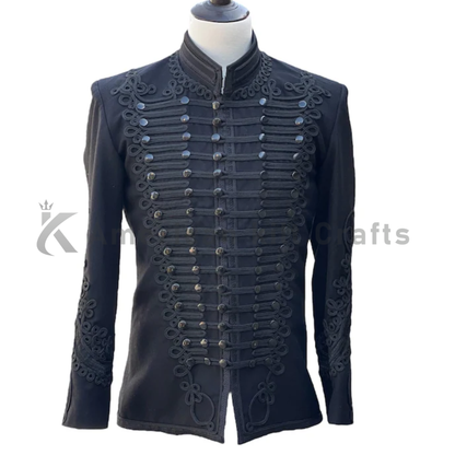 Men's Black Wool Napoleonic Military Jacket Vintage Steampunk Jacket-Uniform Handmade Tunic Pelisse jacket