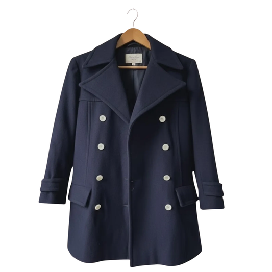 Women’s Rare French Navy Jacket – Red Satin Lined Vintage Wool Pea Coat