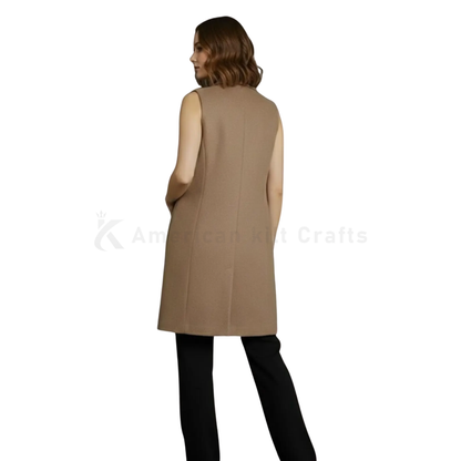 Fleece Open Vest Coat for Women – Sleeveless Longline Fleece Vest with Pockets