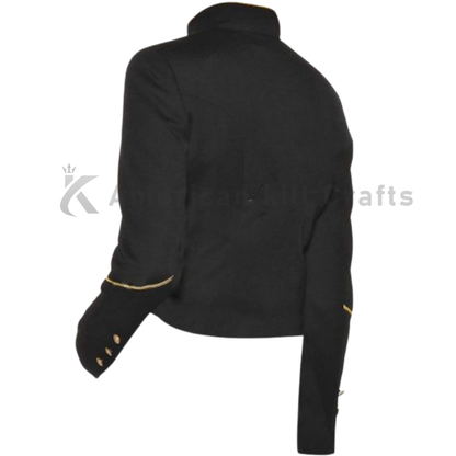 Men's Black Commander Wool Jacket with Golden Accents|Black Sentinel Military Wool Jacket – Brass Rank Style