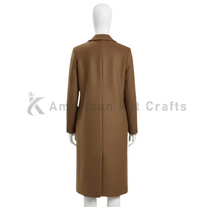 Women's Camel Wool Blend Long Coat - Single Breasted Classic Overcoat | Winter Brown Coat Custom Made