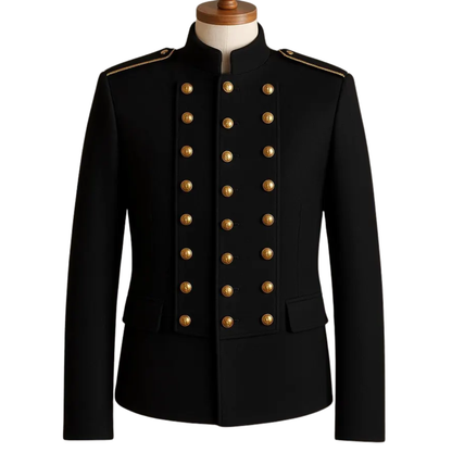 Men's Black Wool Military Double-Breasted Uniform | Steampunk Gothic Parade