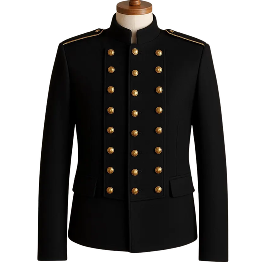 Men's Black Wool Military Double-Breasted Uniform | Steampunk Gothic Parade