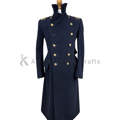 Military Navy Blue Double-Breasted Wool Greatcoat-1943 WW2 doe skin coat