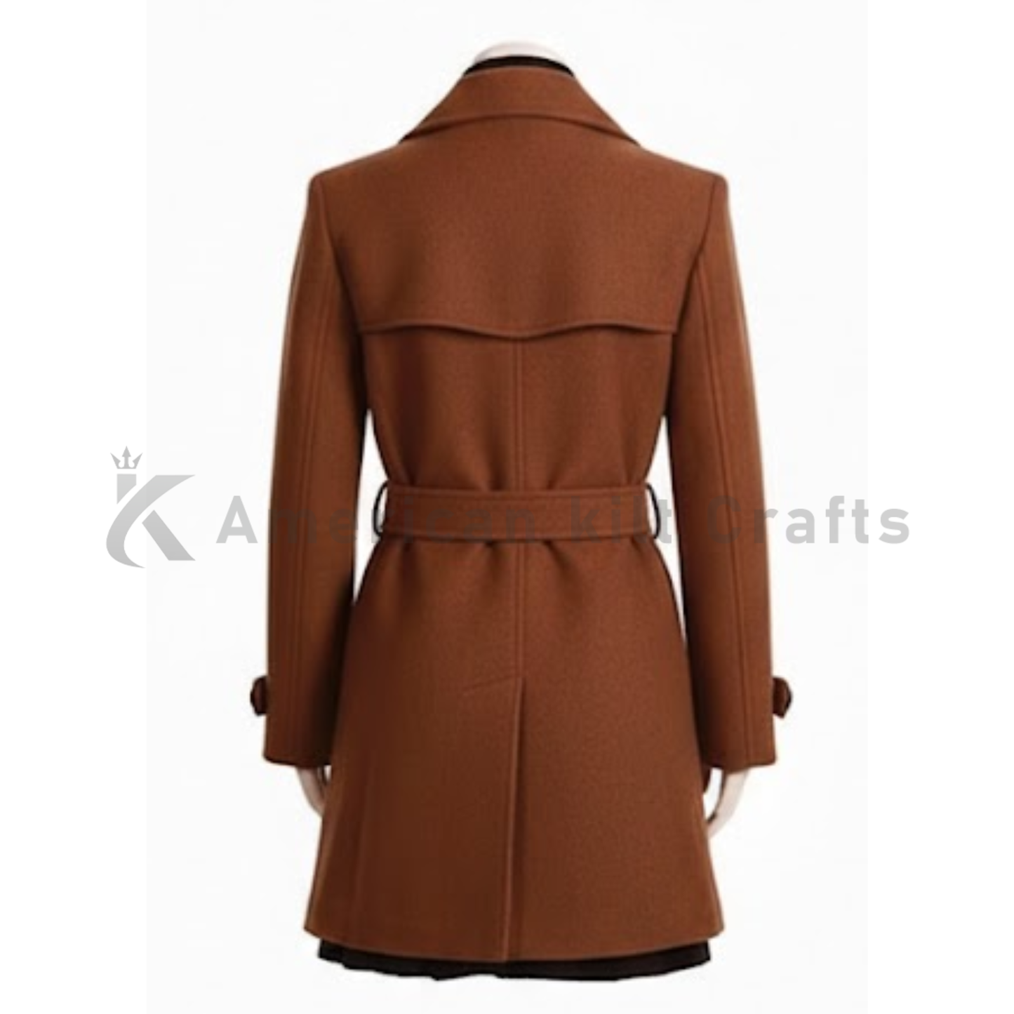Women's Double-Breasted Wool Blend Trench Coat - Brown Pea Coat with Belt Winter Outerwear