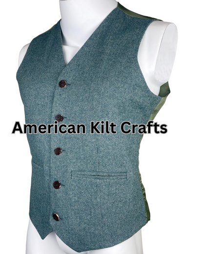 Traditional Light blue Kilt Blazer Wool Vest for Men