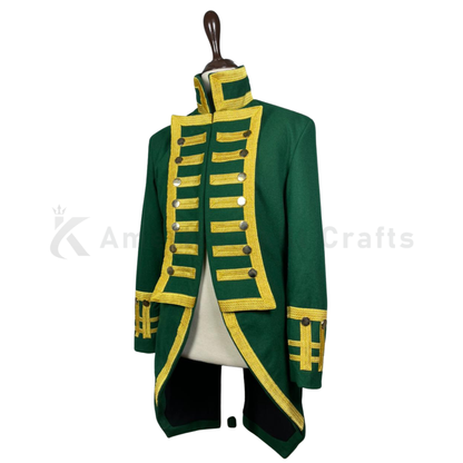 Napoleonic Green Admiral Frock Coat | 18th Century British Captain Tailcoat | Vintage Military Steampunk Jacket for Men