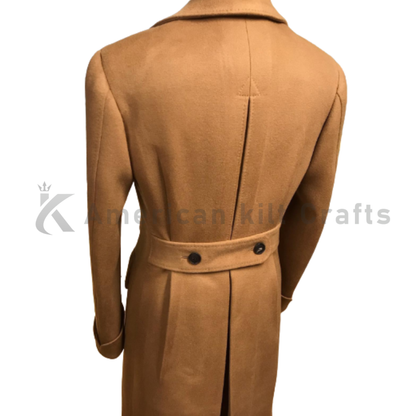 Men’s Winter Military Camel Wool Overcoat | Classic Tailored Double-Breasted Long Coat