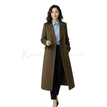 Women's Wool Longline Trench Coat Brown – Unisex Winter Wool Coat