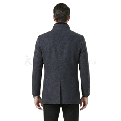 Men’s Classic Stand Collar Wool Blend Overcoat – Elegant Single Breasted Winter Coat