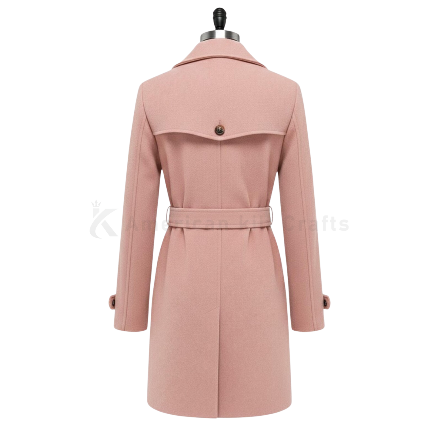 Women’s Wool Blend Trench Pea Coat – Belted Double-Breasted Winter Coat