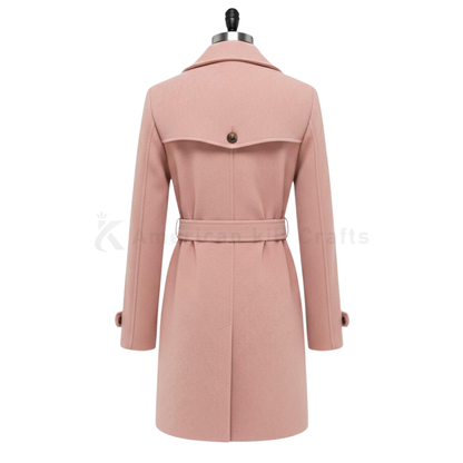 Women’s Wool Blend Trench Pea Coat – Belted Double-Breasted Winter Coat