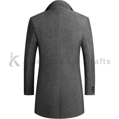 Men’s Single Breasted Trench Coat Button Down Overcoat-Warm Dress Pea Coats