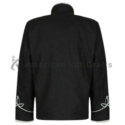 Men's Black Hussar Military Parade Jacket with Epaulettes & Brass Buttons| Custom coat