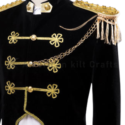Men's European Court Black Gold-Stage Drama Costumes New Year Party Drum Band Uniforms