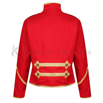 Men’s Red Classic Military Jacket – Utility Field Coat| Marching Band Uniform Coat | Steampunk Drum Major Costume