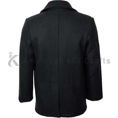 Men’s US Navy Style  Pea Coat Black - British military style jacket