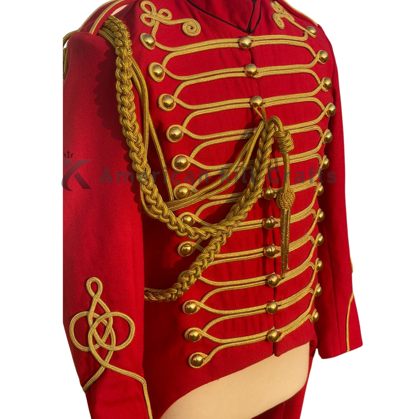 Men’s Red British Hussar Tailcoat – Military Officer Jacket, Steampunk Parade Coat, Victorian Uniform Costume