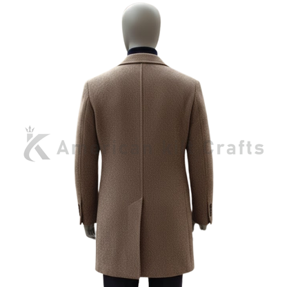 Men’s Single Breasted Wool Cashmere Blend Coat - Tweed Jersey Overcoat