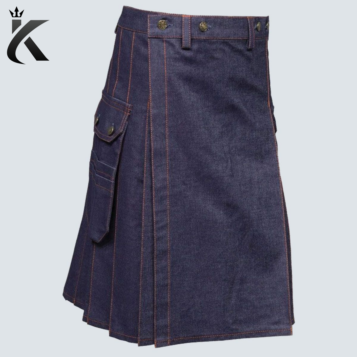 Blue Denim Kilt with Red Thread – Stylish, Durable, and Bold Design