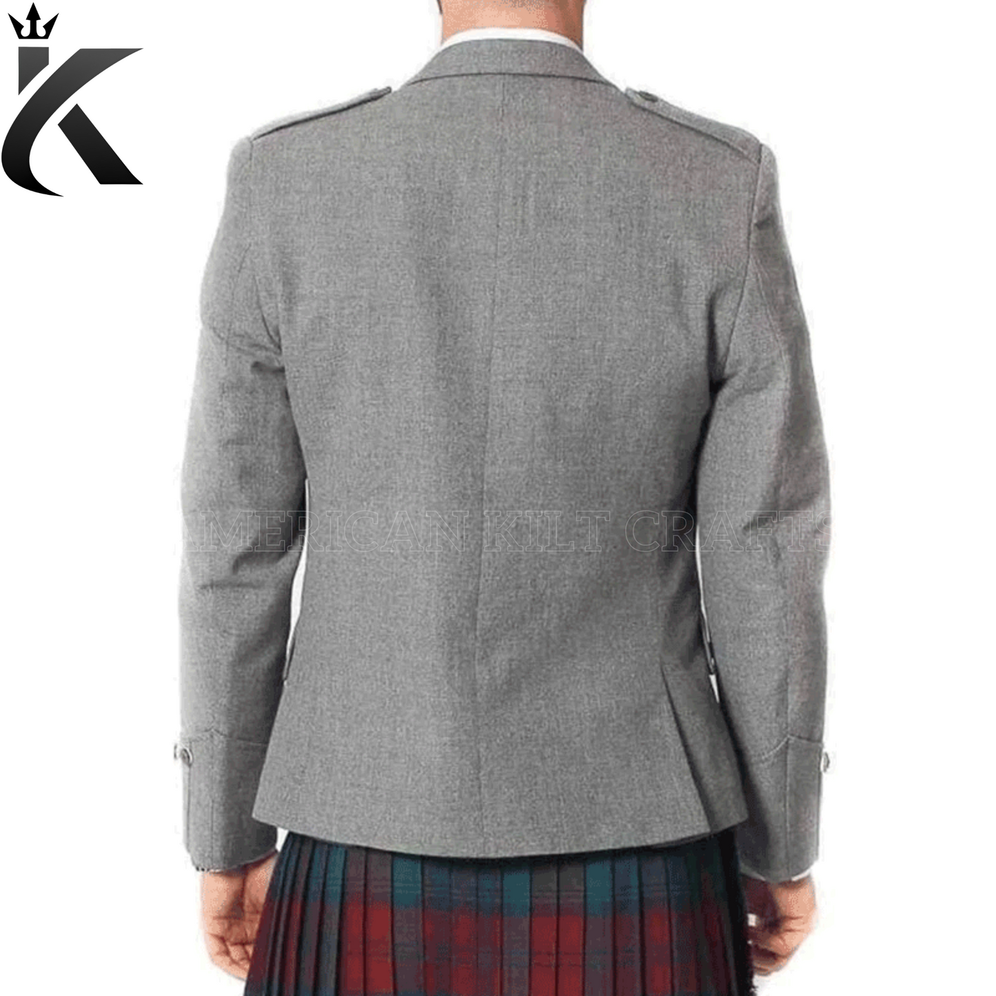 Grey Wool Argyle Kilt Jacket With Waistcoat - Unisex Traditional Craftsmanship