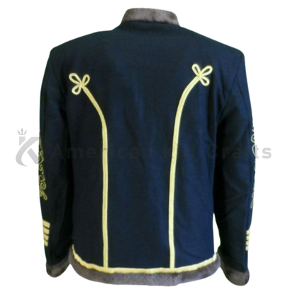 Men's Jimi Hendrix Inspired Military Jacket in Blue Wool | Napoleonic Style Band Jacket