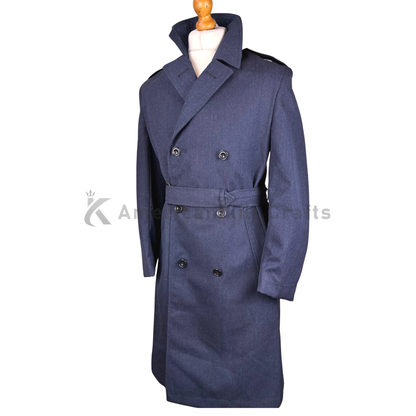 Vintage Military Style Navy Blue Double-Breasted Belted Coat-winter vintage coat