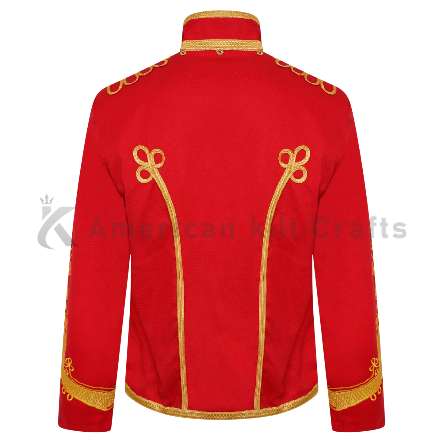 Men's Red Hussar Military Jacket with Gold Braided Embroidery|Parade Style Uniform Jacket