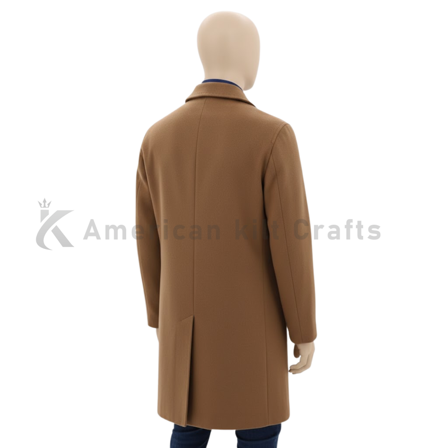 Men’s Wool Blend Overcoat Tan Camel - Single Breasted Winter Coat with Fold Down Collar - Classic Formal Outerwear
