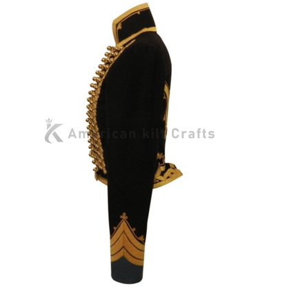 Men's Black Camp Hussar Jacket with Gold Hanging Braids|Military Style Camp Jacket Hussar Dolman