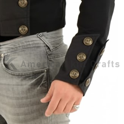 Men's Handmade Steampunk Jacket - Cropped Cotton Military Officer Top