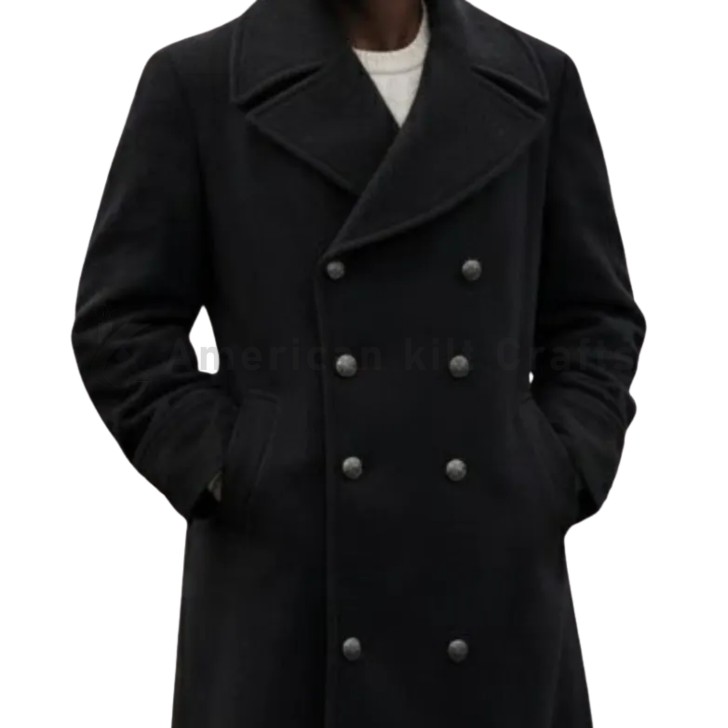 Men’s Full-Length Premium Wool Overcoat - Classic Double-Breasted Business Coat