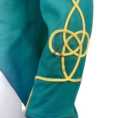 Men’s Green Hussar Tailcoat Jacket | Military Parade Tunic with Gold Braid | Vintage Marching Band & Historical Costume