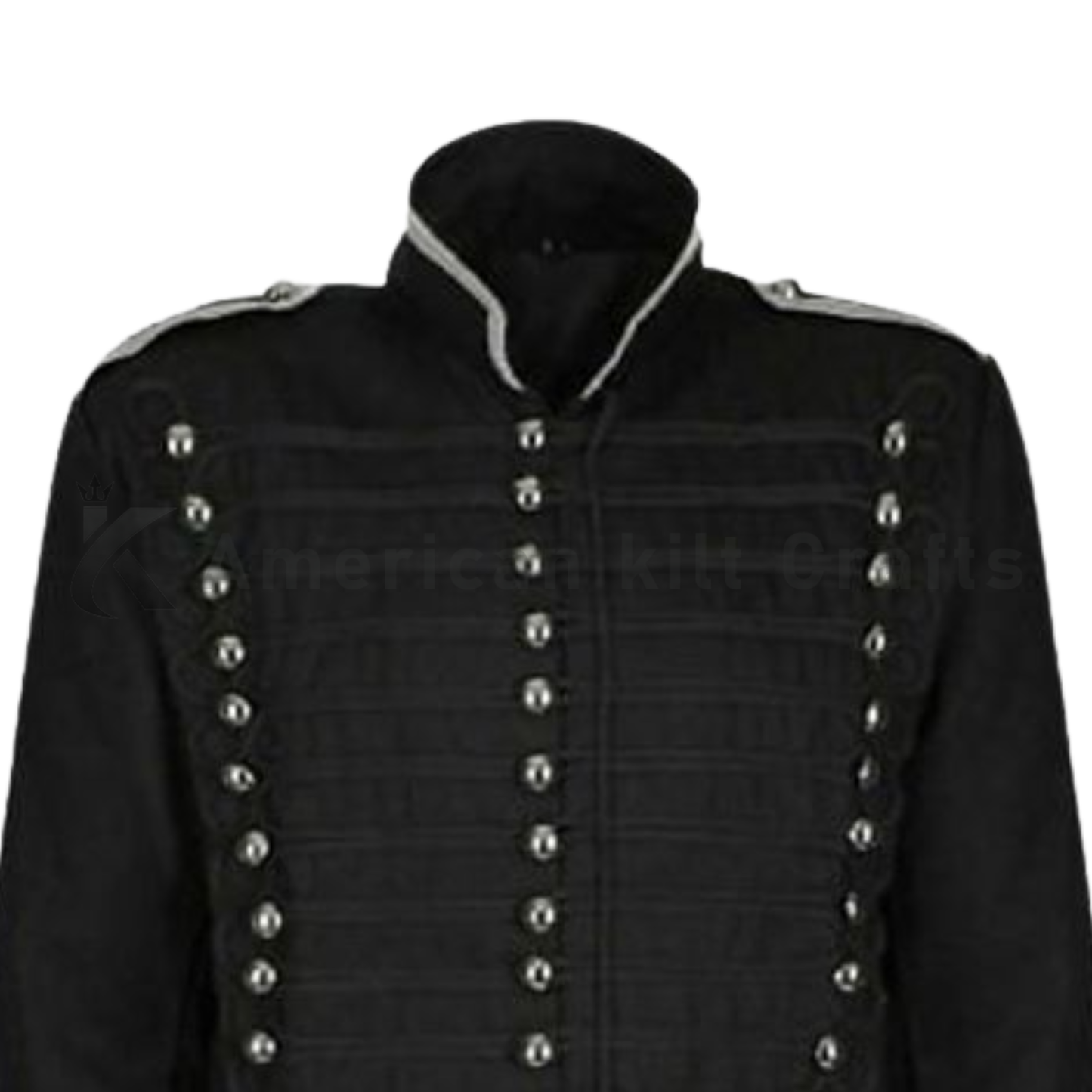Men's Black Hussar Military Parade Jacket with Epaulettes & Brass Buttons| Custom coat