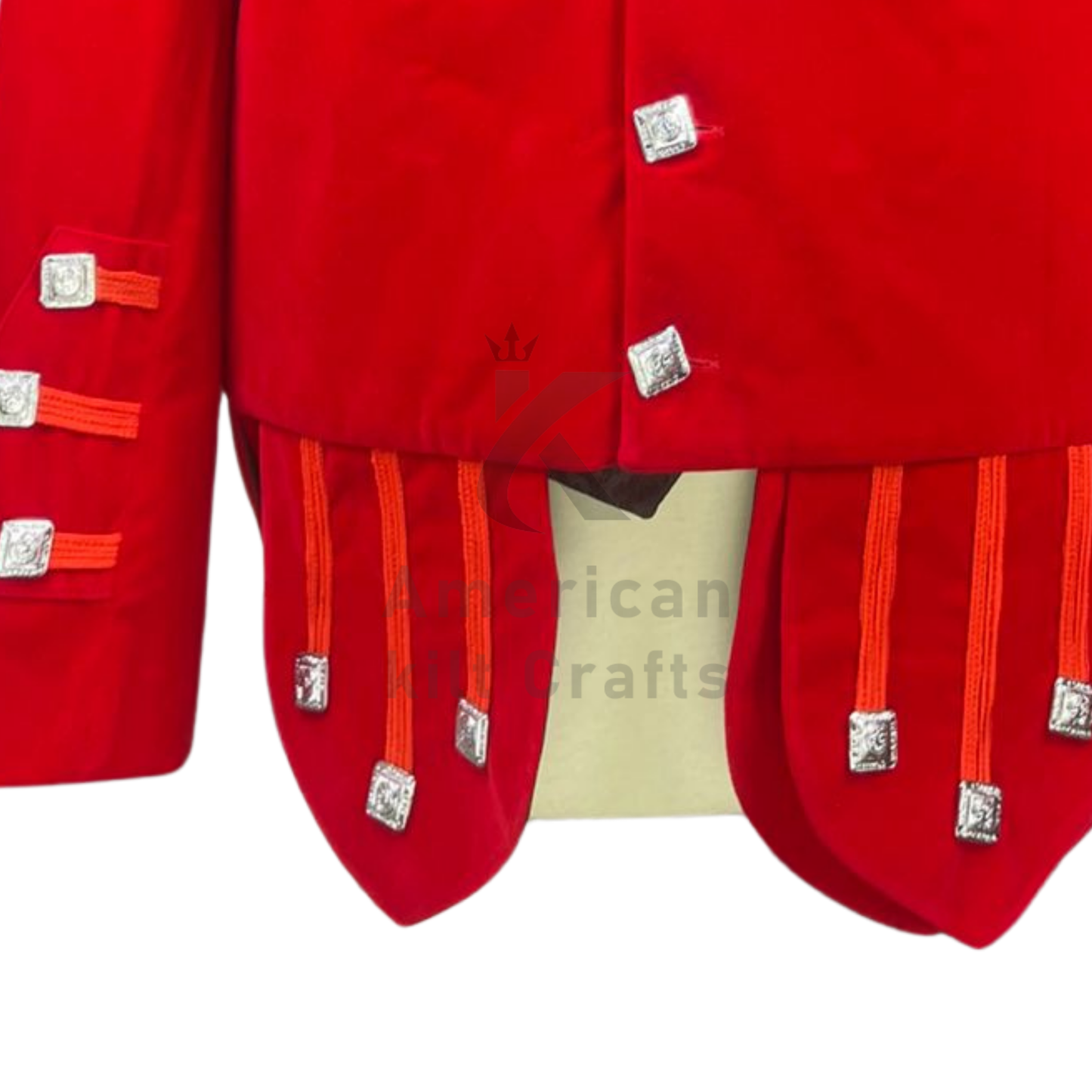 Men’s Red Velvet Military Doublet Jacket – Scottish Highland Band Uniform Coat