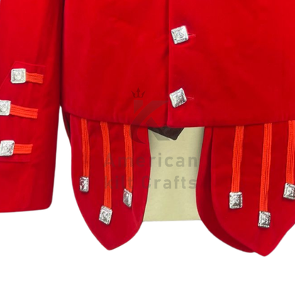 Men’s Red Velvet Military Doublet Jacket – Scottish Highland Band Uniform Coat