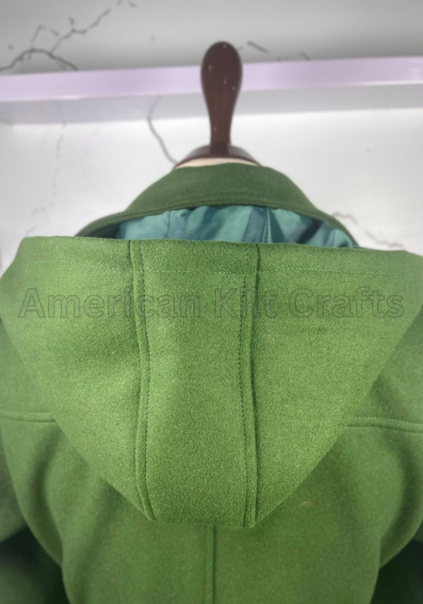 Women's Hooded Olive Green Wool Pea Coat – Double Breasted Winter Trench coat