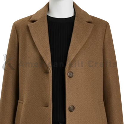 Women's Camel Wool Blend Long Coat - Single Breasted Classic Overcoat | Winter Brown Coat Custom Made
