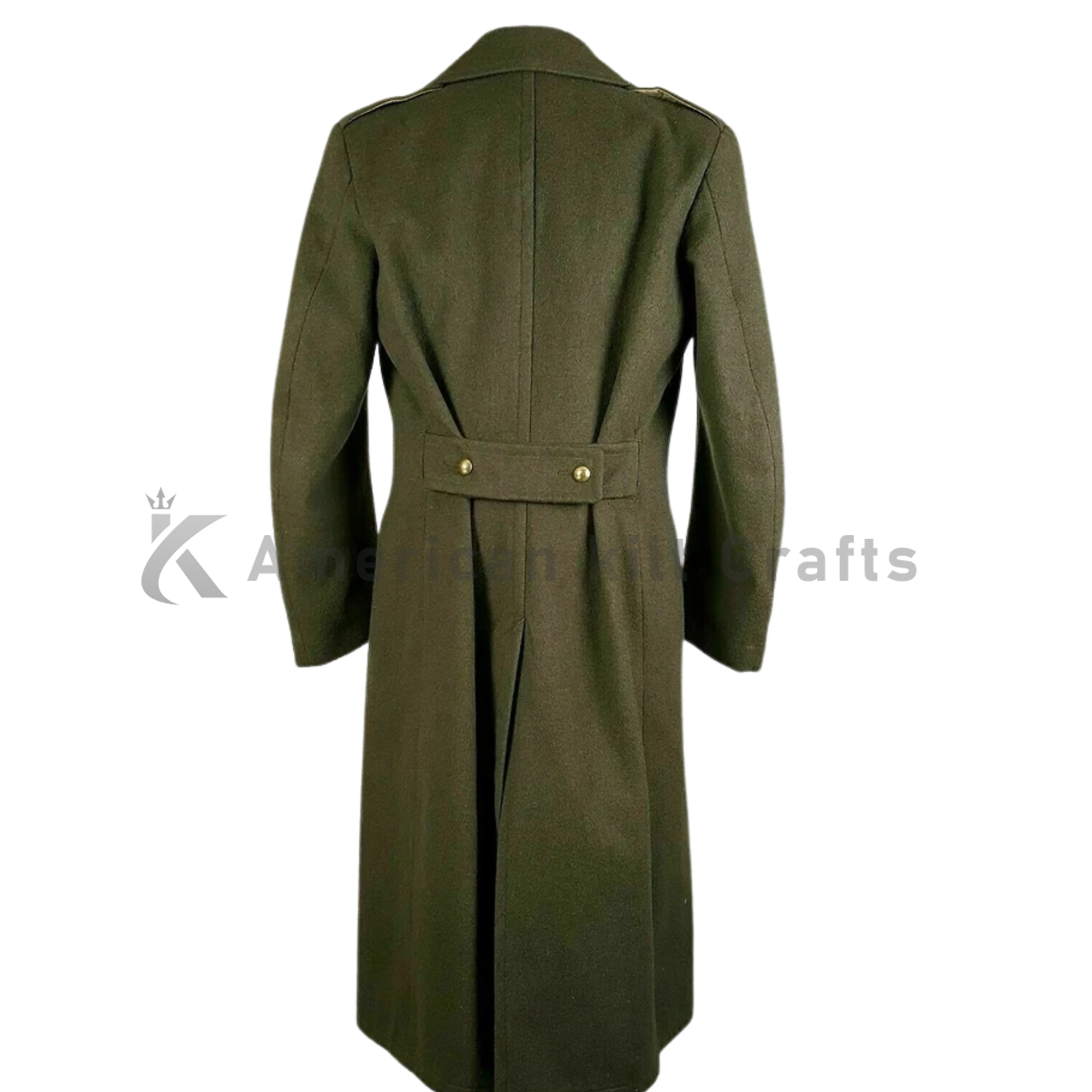 Men's Full-Length Military Officer Greatcoat - Olive Green Wool Blend Winter Overcoat