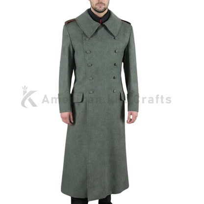 Men's German Army Military Greatcoat - Gray Wool Late-War Field Overcoat