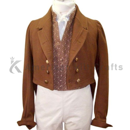 Men’s Regency Tailcoat 1810–1830 Brown Wool Double Breasted|Historical Gentleman Coat