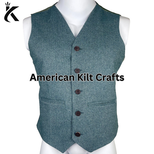 Traditional Light blue Kilt Blazer Wool Vest for Men