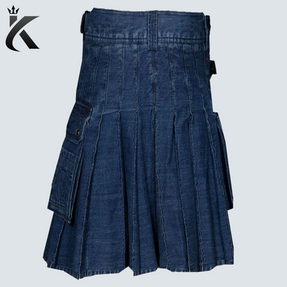 Dark Blue Denim Utility Kilt – Stylish, Durable, and Functional