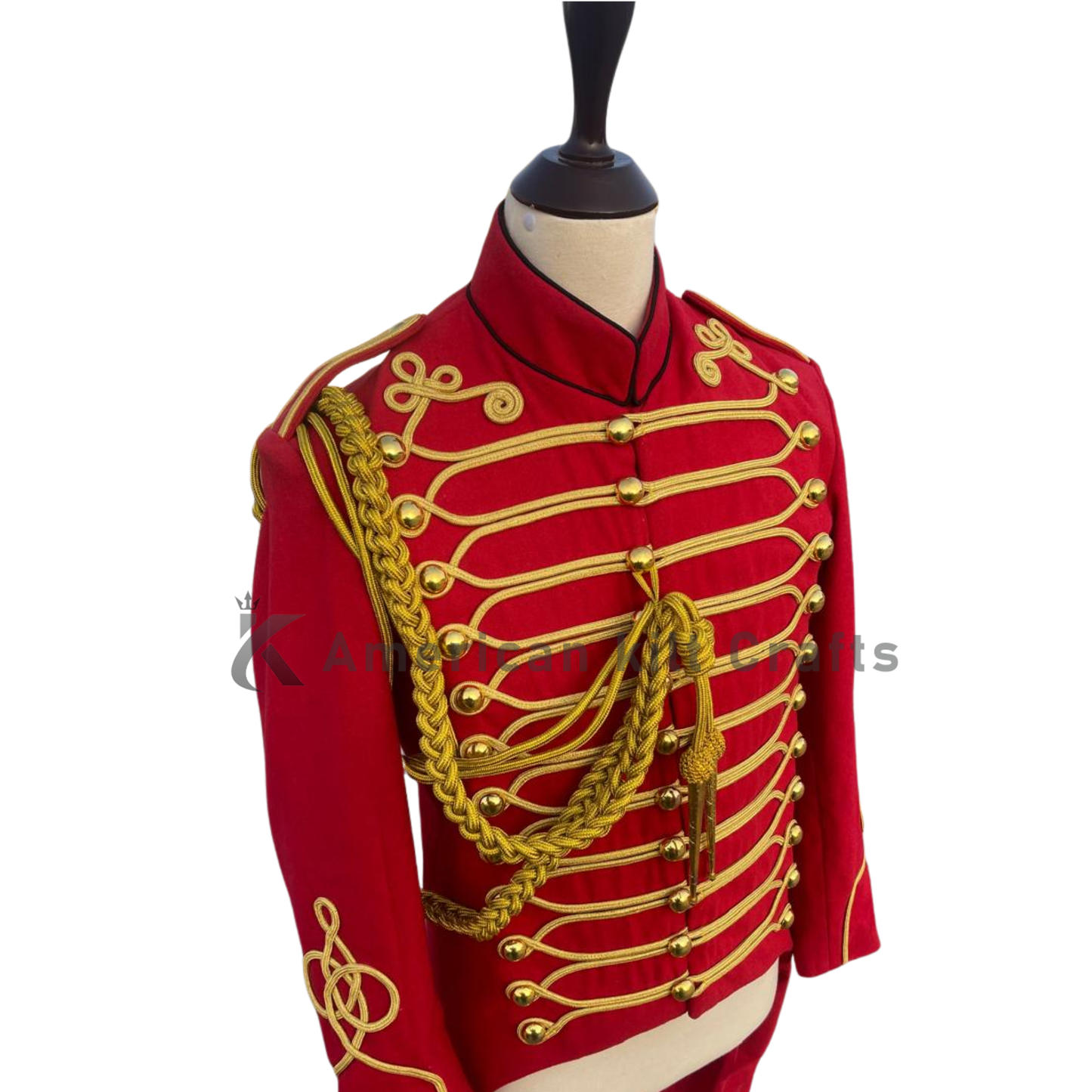 Men’s Red British Hussar Tailcoat – Military Officer Jacket, Steampunk Parade Coat, Victorian Uniform Costume