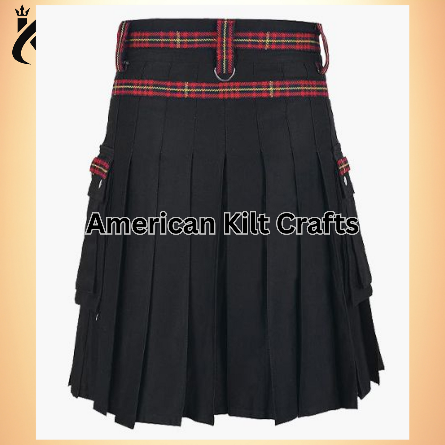 Stylish Black Gothic Hybrid Utility Kilt with Cameron Tartan Apron and Chains