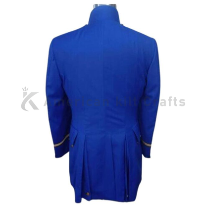 Men's Blue Army Infantry Officer Wool Coat with Gold Aiguillette & Silver Buttons |Officer uniform